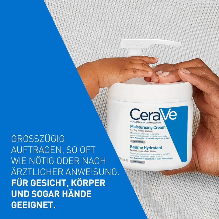Cerave, Cremă hidratantă pentru corp și față pentru pielea uscată, cu hialuron și 3 ceramide esențiale, 454 g Cosmetice si Infrumusetare Naty Shop