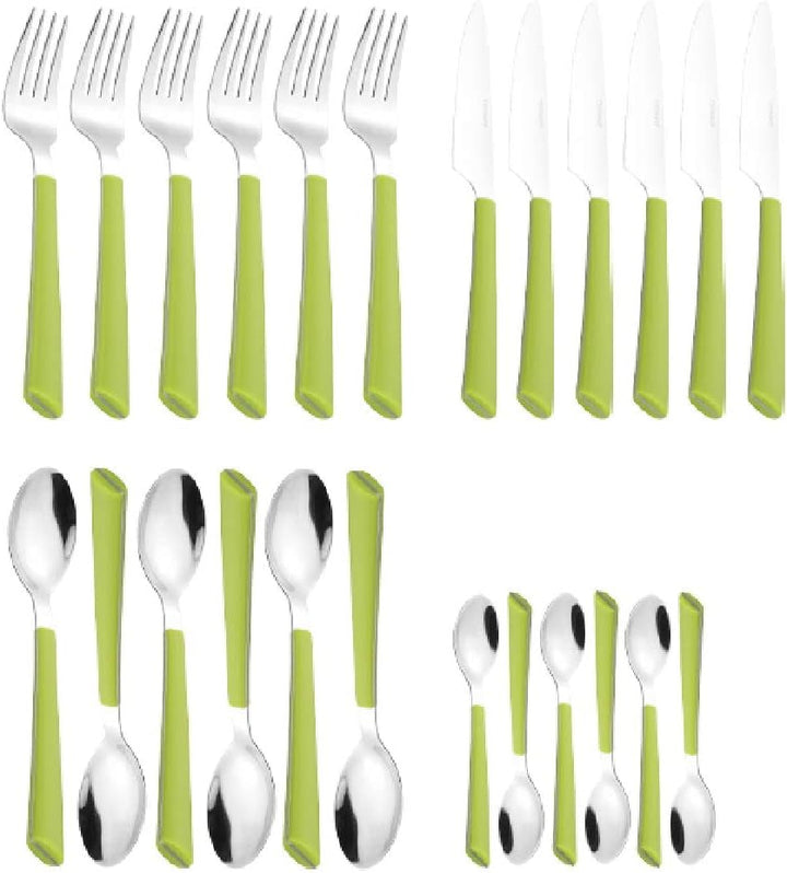 Tacâmuri JANE, oțel inoxidabil lustruit 18/0, mânere din plastic verde, 24 bucati Bucatarie Naty Shop