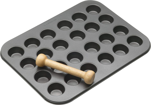 Tava pentru mini-tarte Masterclass, 24 de găuri, oțel carbon rezistent de 1 mm grosime, 35 x 27 cm, gri Naty Shop