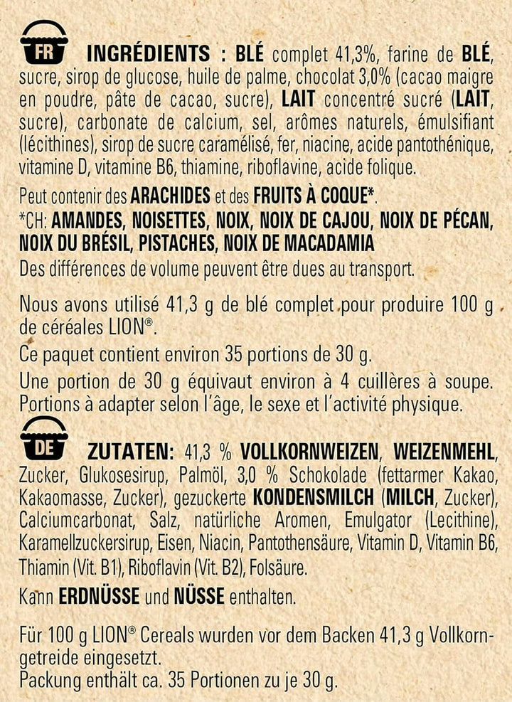 Cereale NESTLE LION, Cereale de ciocolată cu caramel și 41% făină integrală, set 3 x 1 Kg Cereale Naty Shop