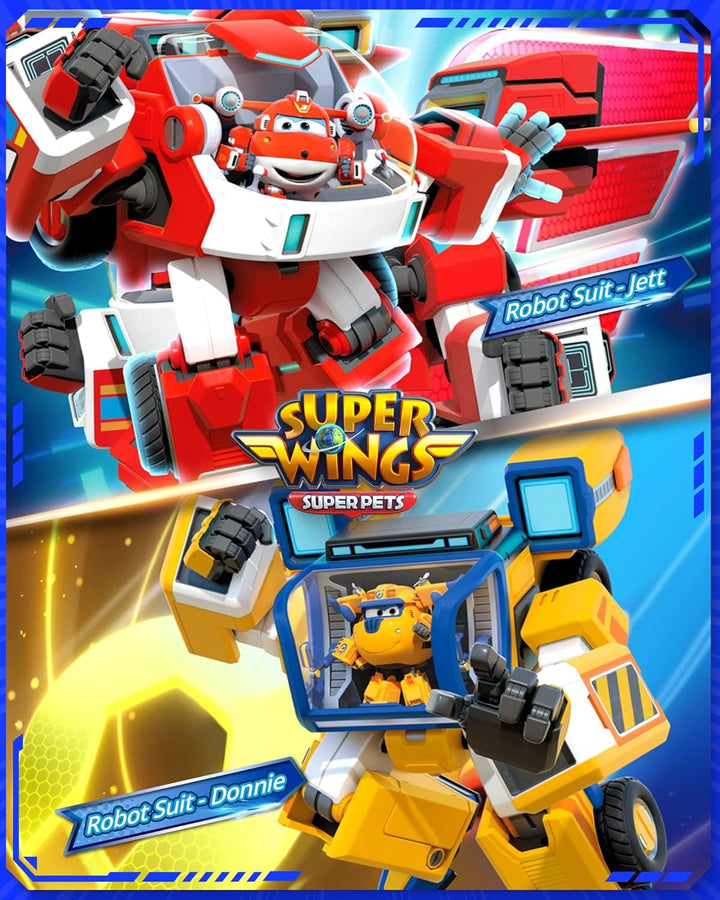 Super Wings EU750322 - Transforming New Robot Suit Donnie, Aprox. 23 cm figurină mare pentru copii, avion de jucărie transformabil și figurină robot, galben Action figures Naty Shop