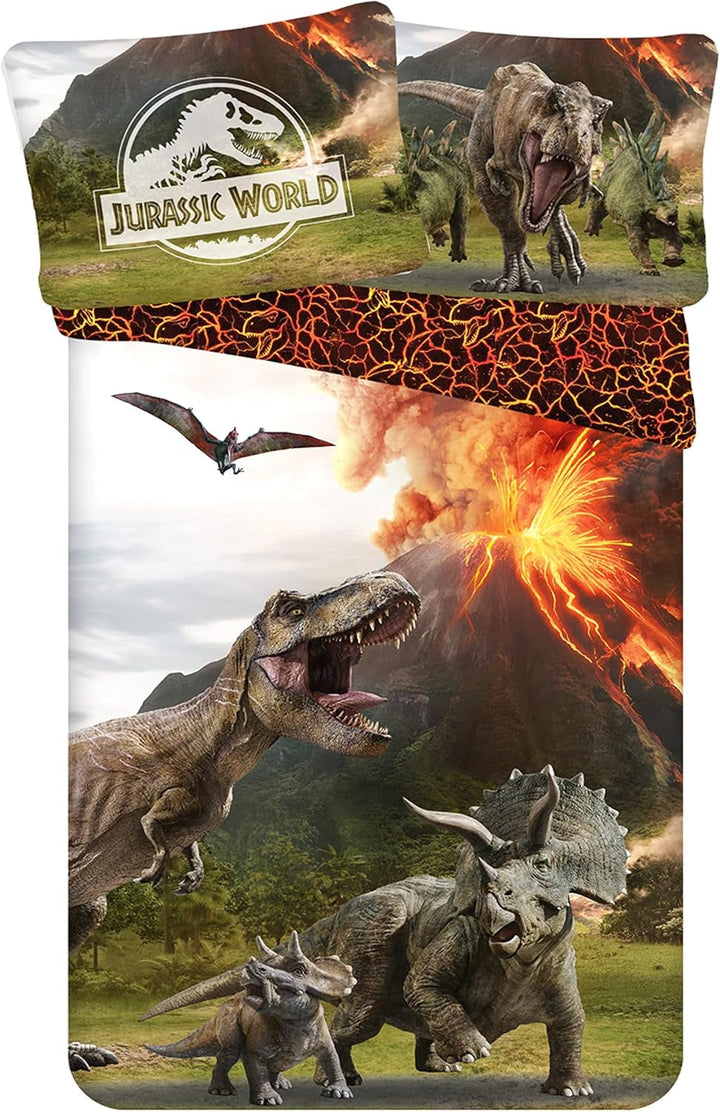 Lenjerie de pat pentru copii, filme si desene animate, reversibila, bumbac Lenjerie de pat - copii Naty Shop Green (Jurassic), Brown Gray (Jurassic)