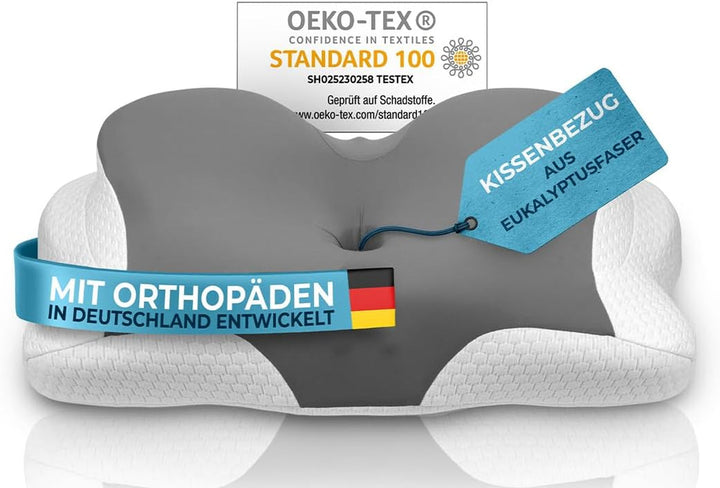 Pernă ortopedică [Innovation Award for Ergonomics Nominated] Pernă pentru dureri de gât Fabricată din spumă cu memorie | Pernă pentru susținerea gâtului Rulou ergonomic pentru gât Pernă pentru dormit lateral Gri Perne ortopedice cervicale Naty Shop Gri Kissenbezug [Version:Allrounder]