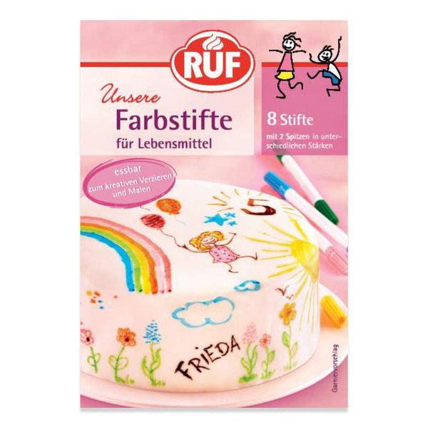 RUF Lebensmittel-Farbstifte, 8 Lebensmittelechte Speisefarben Als Stifte-Set Zum Malen & Schreiben Auf Fondant & Co., Zucker-Stifte Mit Je 2 Spitzen Coloranti Alimentari Naty Shop 16 G (1Er Pack) Stifte