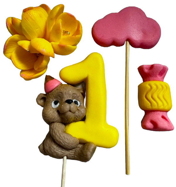 Set 4 decoratiuni comestibile din zahar, 1 AN Decoratiuni din Pasta de Zahar Naty Shop