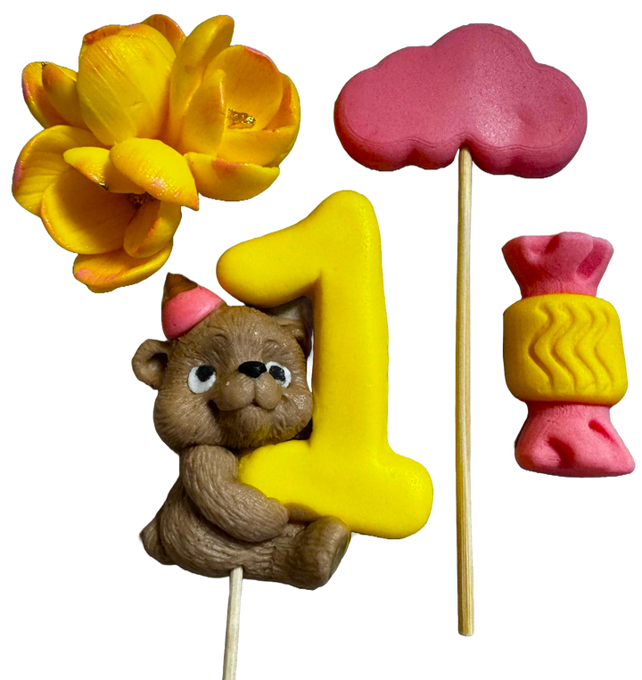 Set 4 decoratiuni comestibile din zahar, 1 AN Decoratiuni din Pasta de Zahar Naty Shop