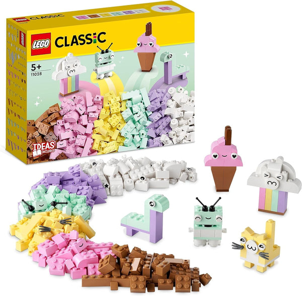 LEGO 11028 Classic Pastel Creative Building Set Brick Box, jucărie de construcție pentru fete și băieți cu vârsta de peste 5 ani Cu modele; înghețată, dinozaur, pisică și multe altele Seturi de constructie Besuche den LEGO-Store Singur