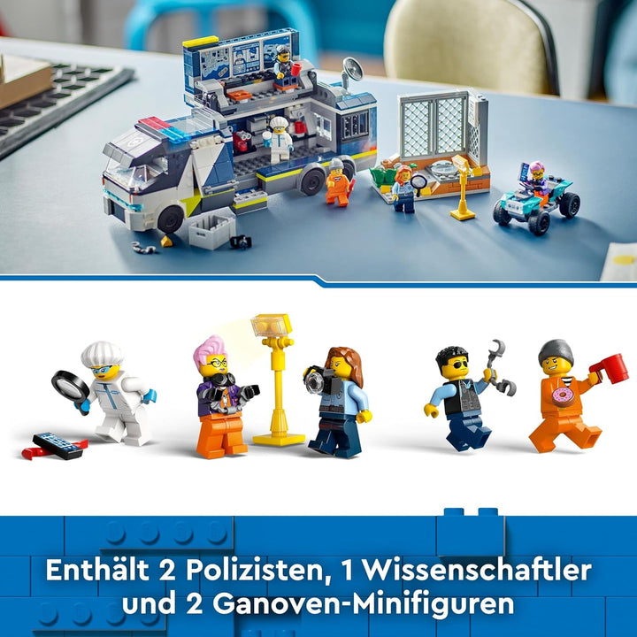 Camion de poliție LEGO City cu laborator, set de poliție cu quad și camion de jucărie pentru copii, cadou pentru băieți și fete de la 7 ani, plus 5 minifigurine - 2 polițiști, 1 om de știință și 2 escroci 60418 Seturi de constructie Besuche den LEGO-Store