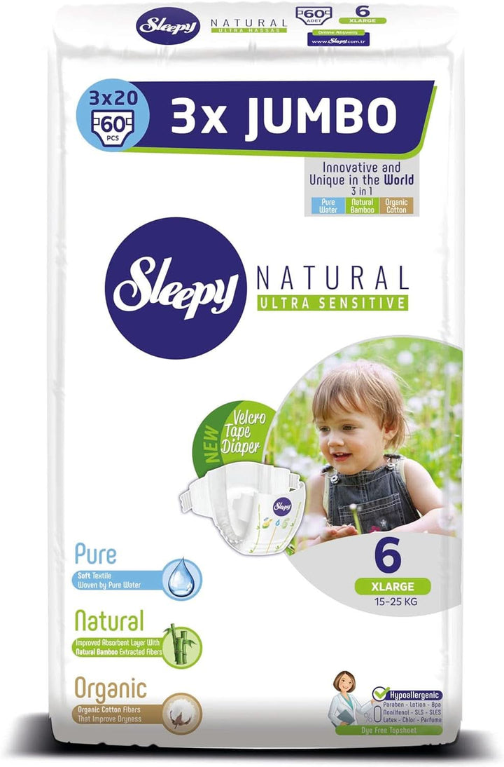 SOHO, Scutece pentru copii, fabricate din bumbac organic și extract de bambus, confort și senzatie de uscat Mama si Copilul Naty Shop 6 (60 buc)