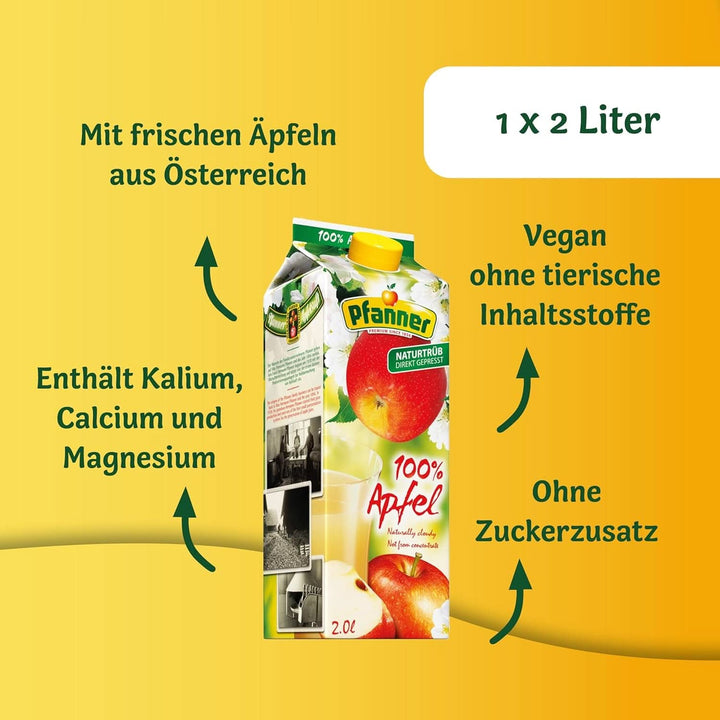 Pfanner 100% suc de mere tulbure natural (1 x 2 litri) - Mere presate direct - Suc de fructe fără adaos de zahăr Bauturi fara alcool Naty Shop
