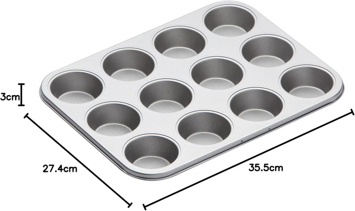 Tavă de copt pentru brioșe Kitchencraft, înveliș antiaderent, pentru 12 brioșe, 35 cm X 27 cm Matrite si tavi pentru copt Naty Shop