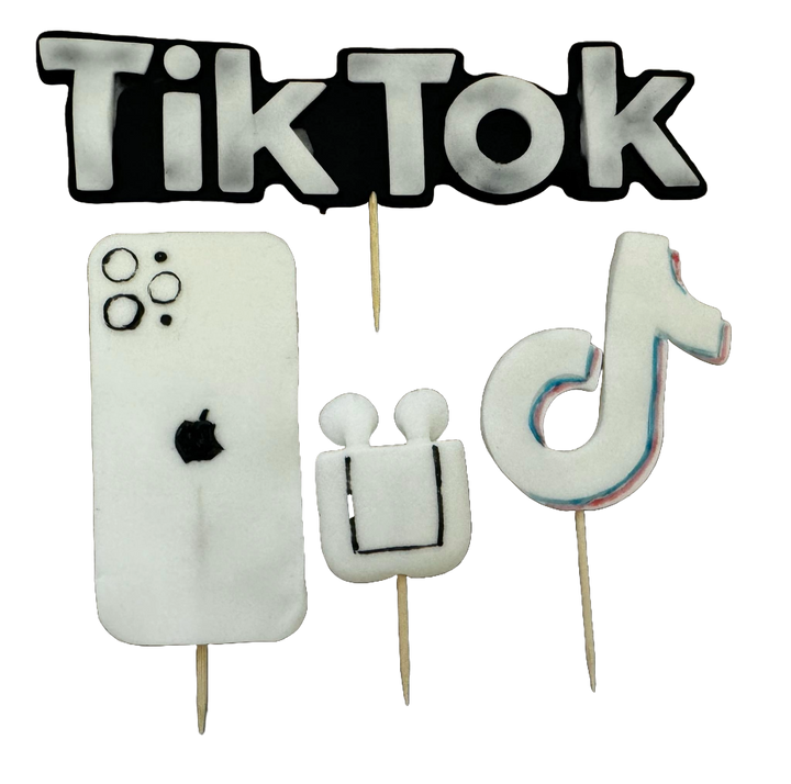 Set 4 decoratiuni comestibile din pasta de zahar, TikTok Decoratiuni din Pasta de Zahar Naty Shop