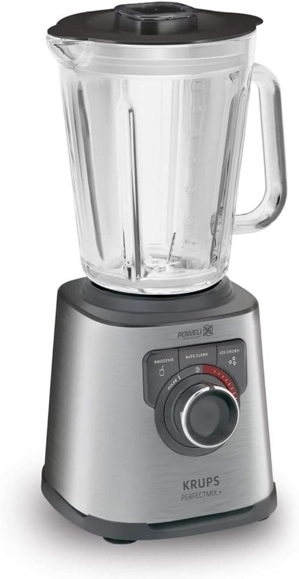 Krups KB403D Perfectmix + Hochleistungsstandmixer | 1.200W | 28.000 Upm | 2L Glasbehälter | 3 Voreingestellte Programme | Powelix- Technologie | Edelstahl/Dunkelgrau Bucatarie Naty Shop Edelstahl/Dunkelgrau