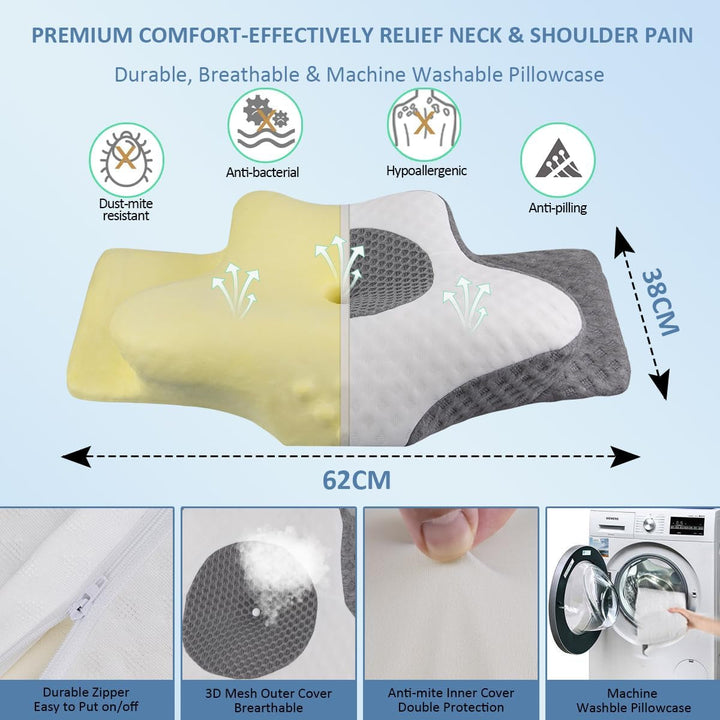 Topmener Pernă ortopedică din spumă de memorie, pernă pentru gât reglabilă, pernă ortopedică ergonomică în formă de fluture pentru susținerea gâtului în timpul somnului, pernă de dormit pentru cei care dorm pe partea dorsală și abdominală Perne ortopedice cervicale Naty Shop