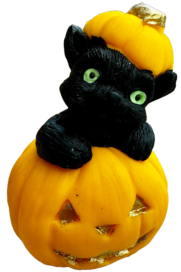 Decoratiune comestibila din pasta de zahar, Dovleac si Pisica Neagra de Halloween Decoratiuni din Pasta de Zahar Naty Shop