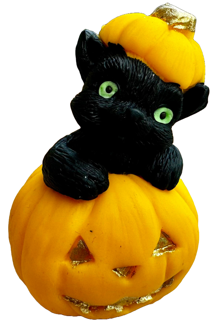 Decoratiune comestibila din pasta de zahar, Dovleac si Pisica Neagra de Halloween Decoratiuni din Pasta de Zahar Naty Shop