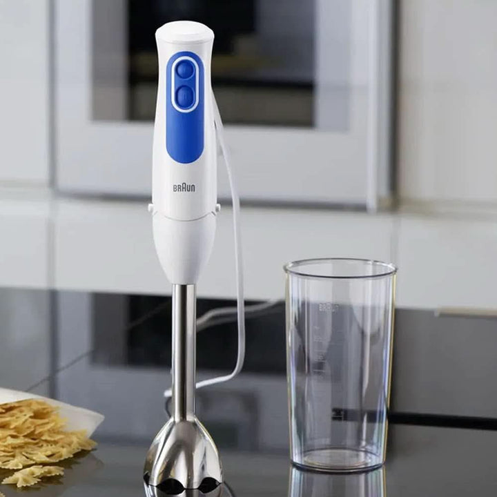 Braun Stabmixer MQ 3000 Smoothie+ – Multiquick 3 Pürierstab Mit Edelstahl Mixfuß, 700 Watt, Inkl 600 Ml Mixbecher, Weiß/Blau Bucatarie Naty Shop