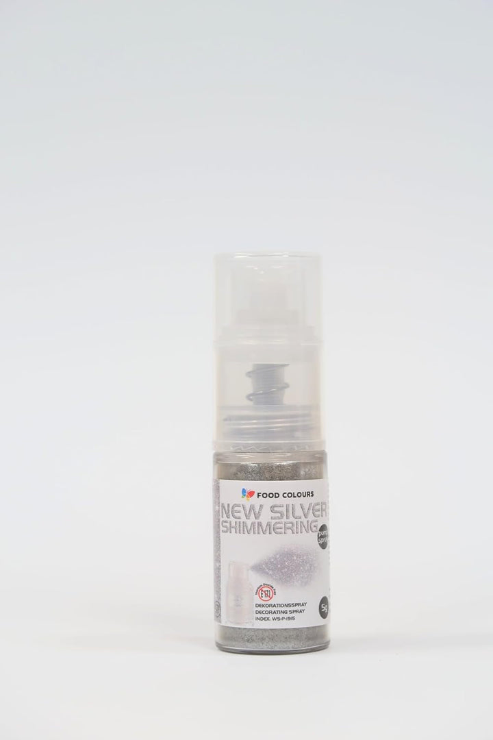 Essbares Glitzer Spray NEW SILVER 5G Lebensmittelfarbe in Einer Pumpe Lebensmittelfarbpulver Mit Metalleffekt Glitter-Farbstoff Dekoration Für Kuchen Cremes Zuckermassen Torten Getränke Coloranti Alimentari Naty Shop