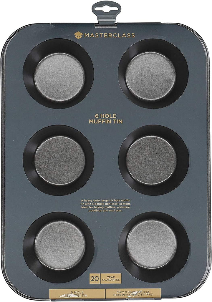 Masterclass Tiefes Muffinblech/Yorkshire Puddingform, 6-Loch-Form Mit PTFE-, PFOA- Und Bpa-Freier Antihaftbeschichtung, Robuster 1 Mm Kohlenstoffstahl, Grau, 35 X 26 Cm Matrite si tavi pentru copt Naty Shop