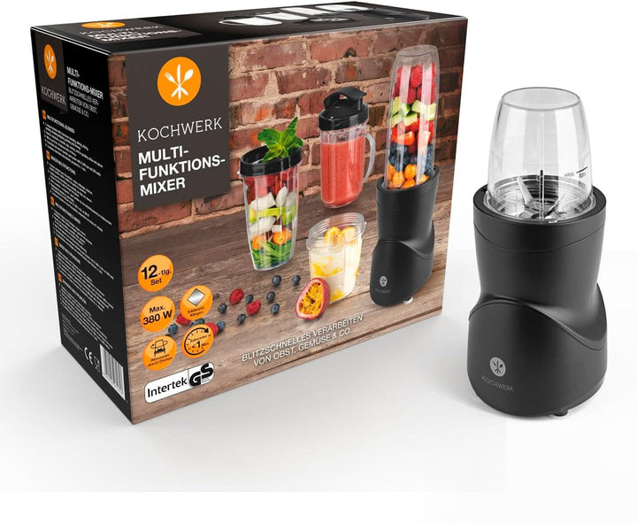 Smoothie Maker 12-Tlg | To-Go Deckel & 4 Mixbehälter | Für Obst, Gemüse & Nüsse | Mit Ice-Crush Funktion | Mini-Standmixer Zum Mixen, Rühren, Zerkleinern, Mahlen, Hacken & Pürieren | Bpa-Frei Bucatarie Naty Shop