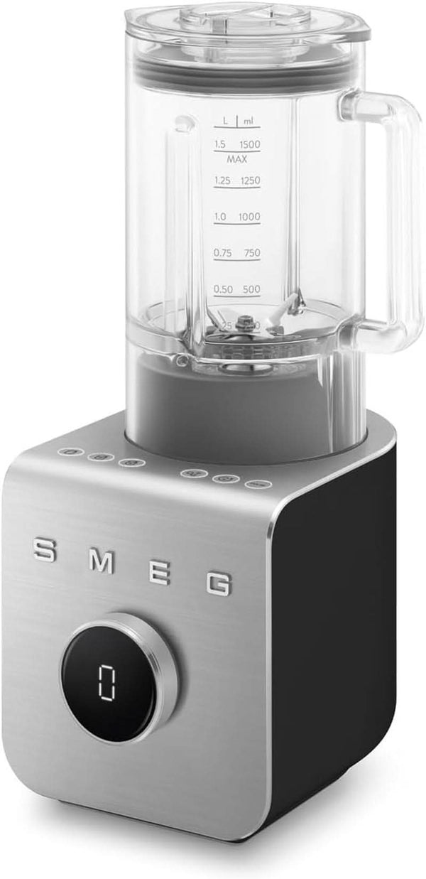 SMEG, Hochleistungsmixer BLC01BLMEU, 5 Voreingestellte Programme, 9 Manuelle Geschwindigkeitsstufen, Pause & Pulse-Funktion, Kunststoffgehäuse, Rutschfeste Basis, 1400 W, Schwarz Bucatarie Naty Shop Schwarze Matte