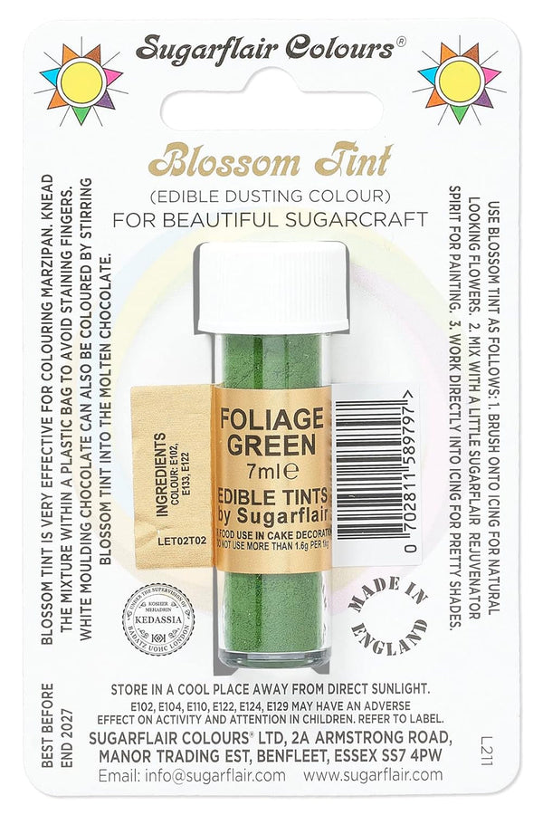 Sugarflair Blossom Tint Dusting Lebensmittelfarbe Pulver Foliage Green - Lebensmittel Farbe Pulver Zur Dekorationen Farbzuckerpaste, Fondant, Zuckerguss, Schokolade, Buttercreme, Macarons - 7Ml Coloranti Alimentari Naty Shop Default Title