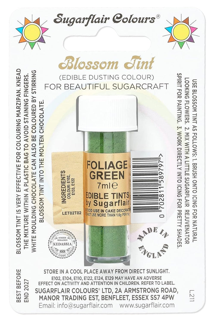 Sugarflair Blossom Tint Dusting Lebensmittelfarbe Pulver Foliage Green - Lebensmittel Farbe Pulver Zur Dekorationen Farbzuckerpaste, Fondant, Zuckerguss, Schokolade, Buttercreme, Macarons - 7Ml Coloranti Alimentari Naty Shop Default Title