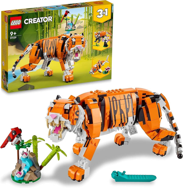 LEGO 31129 Creator Majestic Tiger, Panda sau Pește, set 3 în 1 de figuri de animale, jucărie pentru copii, băieți și fete, jucărie de construcție cu animale Seturi de constructie Besuche den LEGO-Store Singur