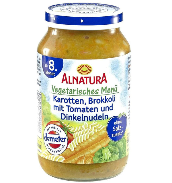 Broccoli de morcovi bio cu rosii si paste spelta, din luna a 8-a, 220G Mama si Copilul Naty Shop