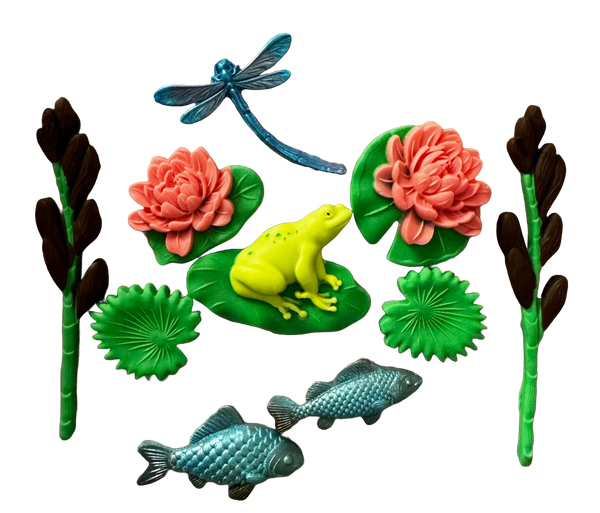 Set 10 decoratiuni comestibile din pasta de zahar, Viata pe lac Decoratiuni din Pasta de Zahar Naty Shop