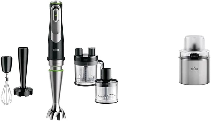 Braun Multiquick 9 MQ 9147X – 5-In-1 Stabmixer Mit Standmixer-Aufsatz, Zerkleinerer, Kartoffel- & Gemüsestampfer & Schneebesen, Stufenlose Geschwindigkeitseinstellung, 1200 W, Schwarz/Edelstahl Bucatarie Naty Shop Bundle Mit Kaffee- Und Gewürzmühlen 5-In-1 Inkl. Küchenmaschinen-Aufsatz