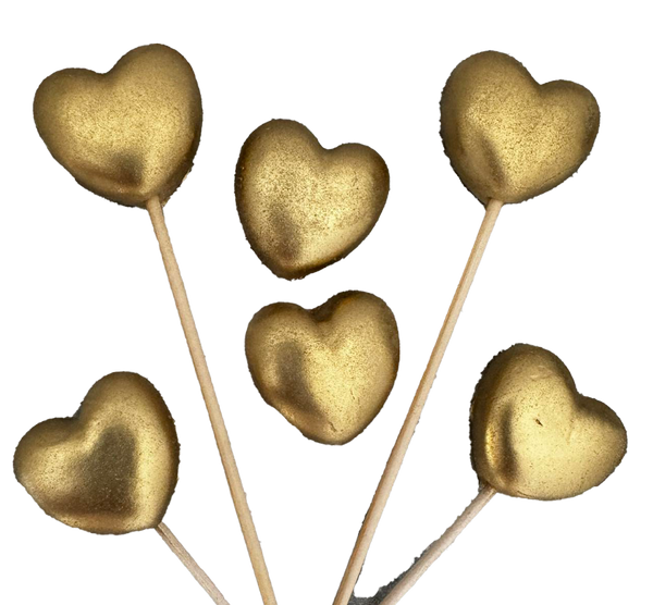 Set 6 decoratiuni comestibile din zahar, Inimi aurii Decoratiuni din Pasta de Zahar Naty Shop