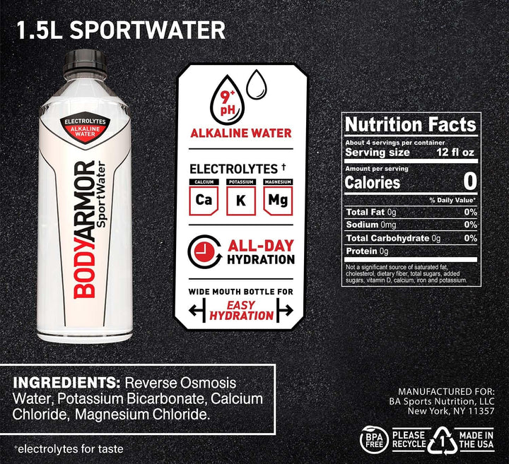 Sportwater Alkaline Water, Superior Hydration, High Alkaline Water Ph 9+, Electrolytes, Perfect for Your Active Lifestyle, 1.5 Liter (Pack of 12) Apa USA Naty Shop