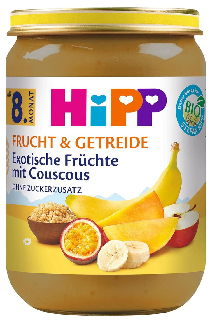 Hipp Pere-Banane cu biscuiți, pachet de 6 (6 X 190 grame) Mama si Copilul Naty Shop 6 x 190 grame Fructe exotice cu cușcuș
