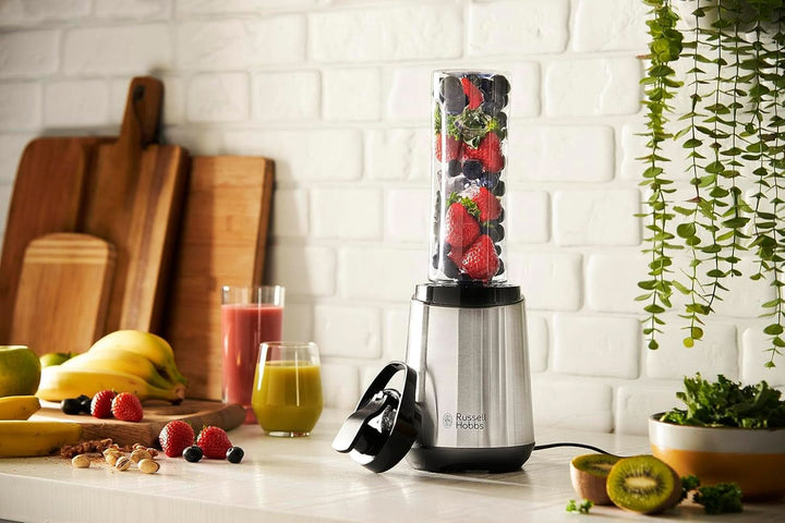 Russell Hobbs Mixer - Standmixer & Smoothie Maker to Go [23.500 U/Min Power-Motor] Inkl. 1X Mixbehälter 600Ml (Bpa-Frei, Spülmaschinen- & Bruchfest Inkl. Deckel) Zerkleinerer, Edelstahl, 23472-56 Bucatarie Naty Shop