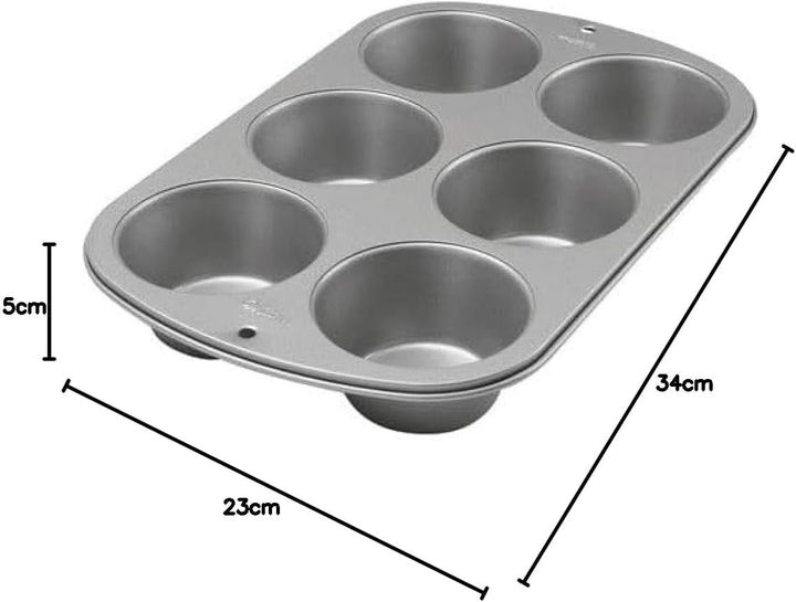 Wilton 445291 445291 Tavă Jumbo pentru brioșe, acoperire antiaderentă, 6 găuri, 4,5 X 22,2 X 34,2 cm, oțel Matrite si tavi pentru copt Naty Shop
