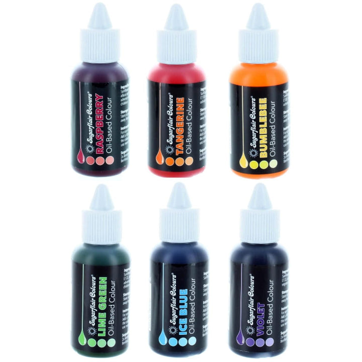 Sugarflair, Coloranti pe bază de ulei, 6 x 30 ml Coloranti Alimentari Naty Shop