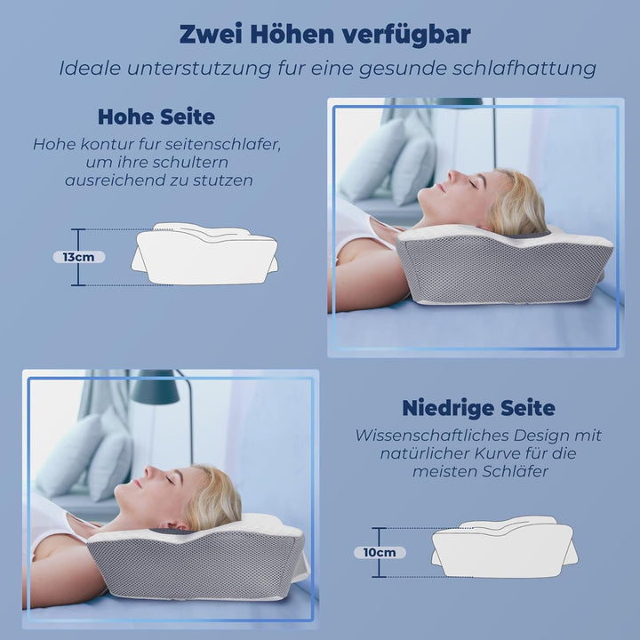 SAHEYER pernă ortopedică pernă de susținere a gâtului pernă pentru cap, pernă ergonomică pentru gât pernă pentru dormit lateral 60 X 40 X 13/11 cm pernă din spumă cu memorie pentru dormit lateral, spate și stomac Perne ortopedice cervicale Naty Shop