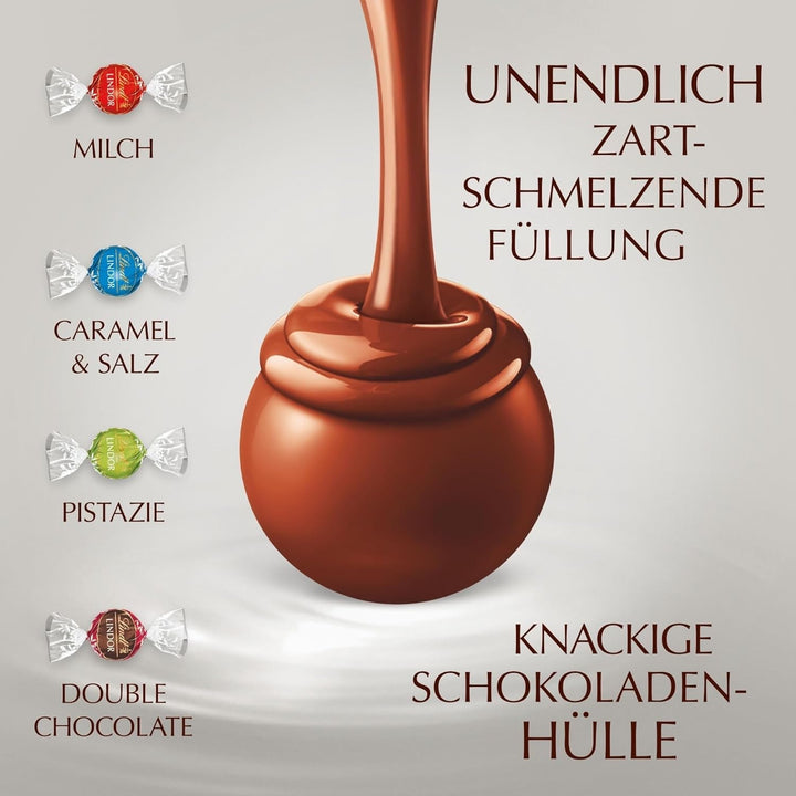 Lindt Chocolate LINDOR Mixture Silver, 26 sfere din ciocolata cu umpluturi diverse, 325 grame Bomboane de Ciocolata Naty Shop