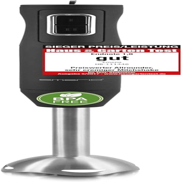 Emerio HB-111446 Stabmixer, TESTSIEGER Preis/Leistung, Gummierter Rutschfester Griff, Edelstahl, Bpa-Frei, Schwarz, 250W Bucatarie Naty Shop 250W