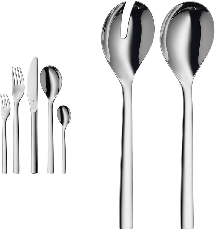 WMF Atria Besteck Set 12 Personen, Essbesteck 60 Teilig, Monobloc-Messer, Cromargan Edelstahl Poliert, Spülmaschinenfest Bucatarie Naty Shop Bundle Mit Salatbesteck 60-Teilig