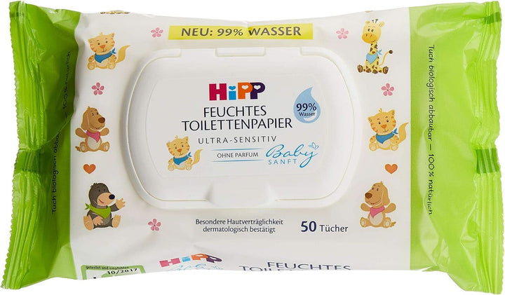 Hipp Babysanft Feuchtes Kinder Toilettenpapier, 6Er Pack (6 X 50 Stück) Naty Shop