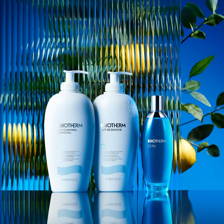 Biotherm L'Eau Eau De Toilette, Spray de corp revigorant și hidratant pentru femei, Spray de corp cu note fructate de portocală, mandarină și bergamotă, 100 ml