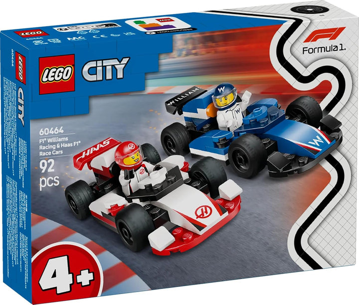 LEGO City F1 Williams Racing și Haas F1 Racing Cars - Jucărie Formula 1 cu mașini construibile și 2 minifigurine cu șofer de curse - Idei de cadouri mici pentru băieți și fete de la 4 ani 60464 Seturi de constructie Besuche den LEGO-Store