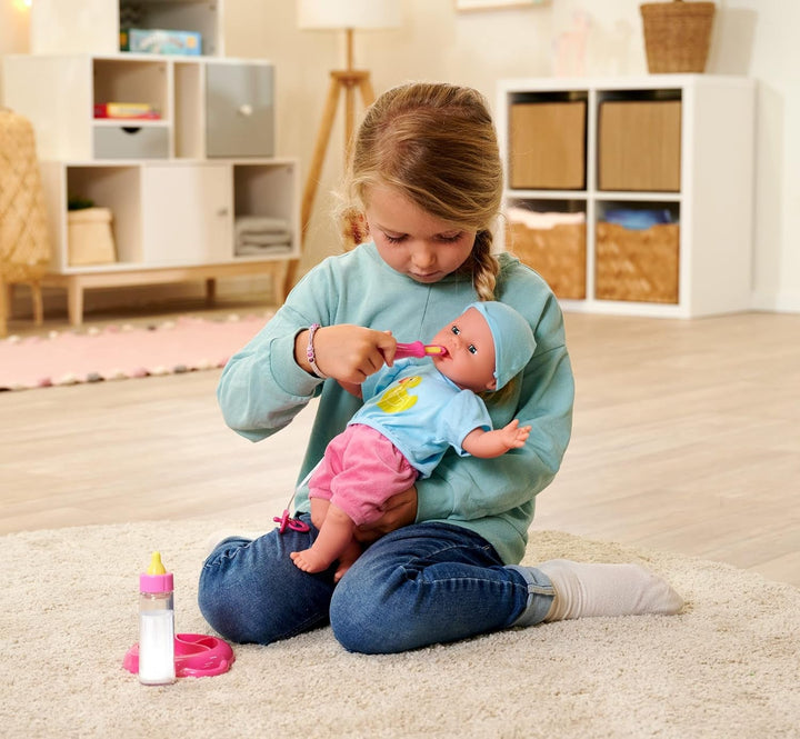 Simba 105010964 - Laura Hungry, păpușă cu corp moale, cu manechin, lingură magică, biberon cu conținut care dispare și farfurie mică, 38cm, păpușă de la 2 ani Papusi Naty Shop