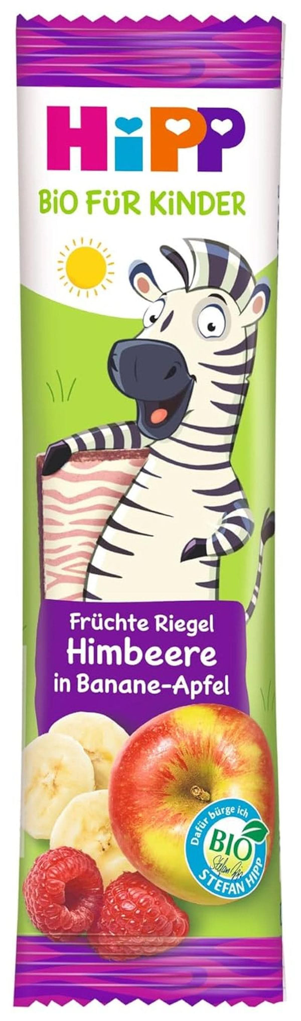 Batoane cu fructe bio Hipp pentru copii Mama si Copilul Naty Shop Zmeura, Banane, Mere 22 x 23 grame Zmeura, Banane, Mere