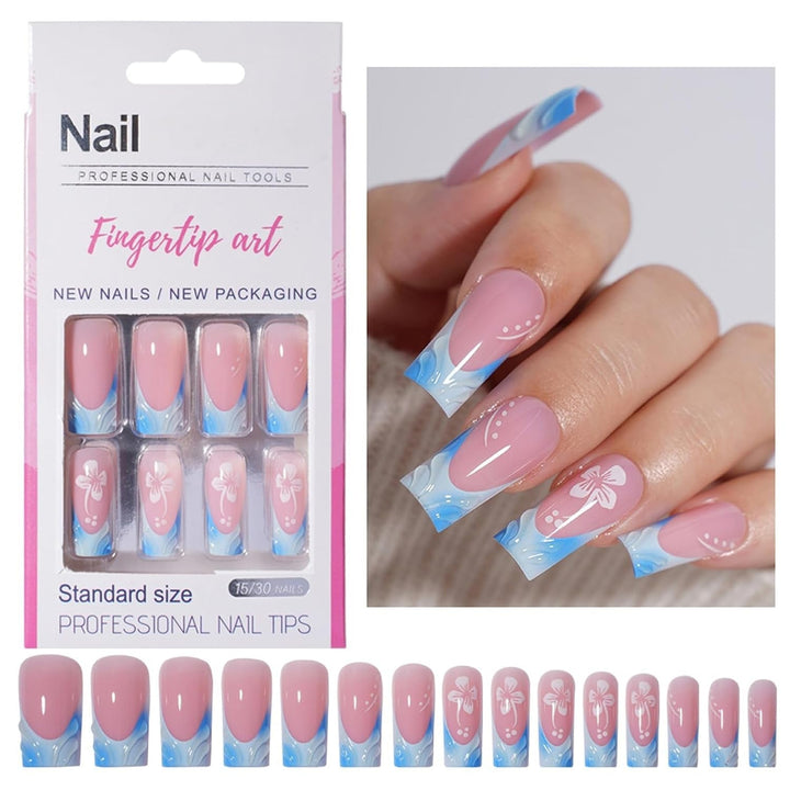 30 de bucăți unghii false franțuzești - unghii artificiale pentru lipit - unghii cu gel moale pentru femei - unghii adezive acrilice, manichiură pătrată (roz franțuzesc)