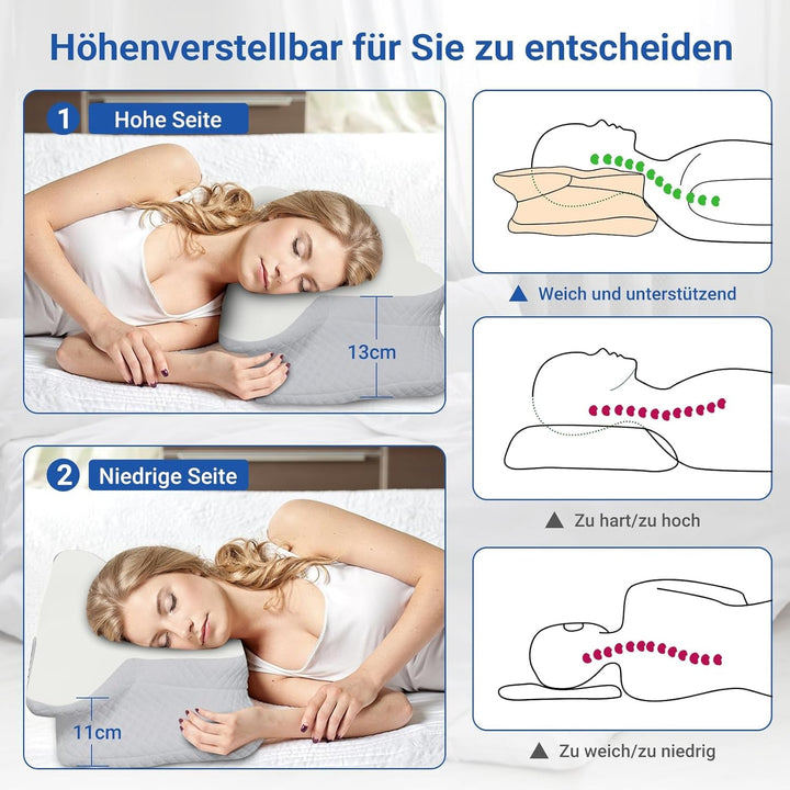 NVKHG Memory Foam Pillow Ergonomic Neck Pillow Head Pillow, Memory Foam Pillow Head Pillow For Side, Back & Stomach Sleeper To Improve Sleep Quality, 60X41X13/11Cm Perne ortopedice cervicale Naty Shop