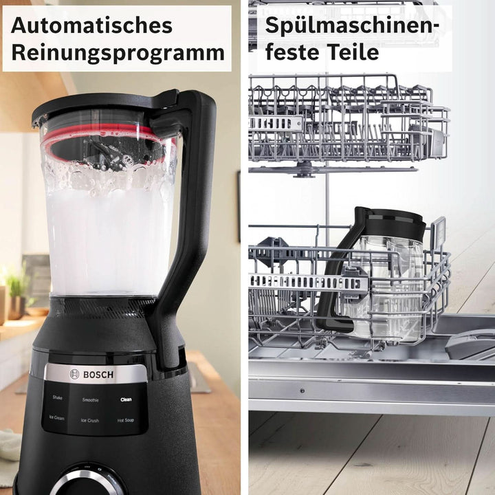 Highspeed-Standmixer Vitapower Serie 6 MMBD665B1, 45.000 U/Min, 6 Programme Inkl Heiße Suppe & Reinigung, 2 L Mixbehälter, Stopfer, Spülmaschinenfeste Teile, Made in Europe, 1800W, Schwarz Bucatarie Naty Shop