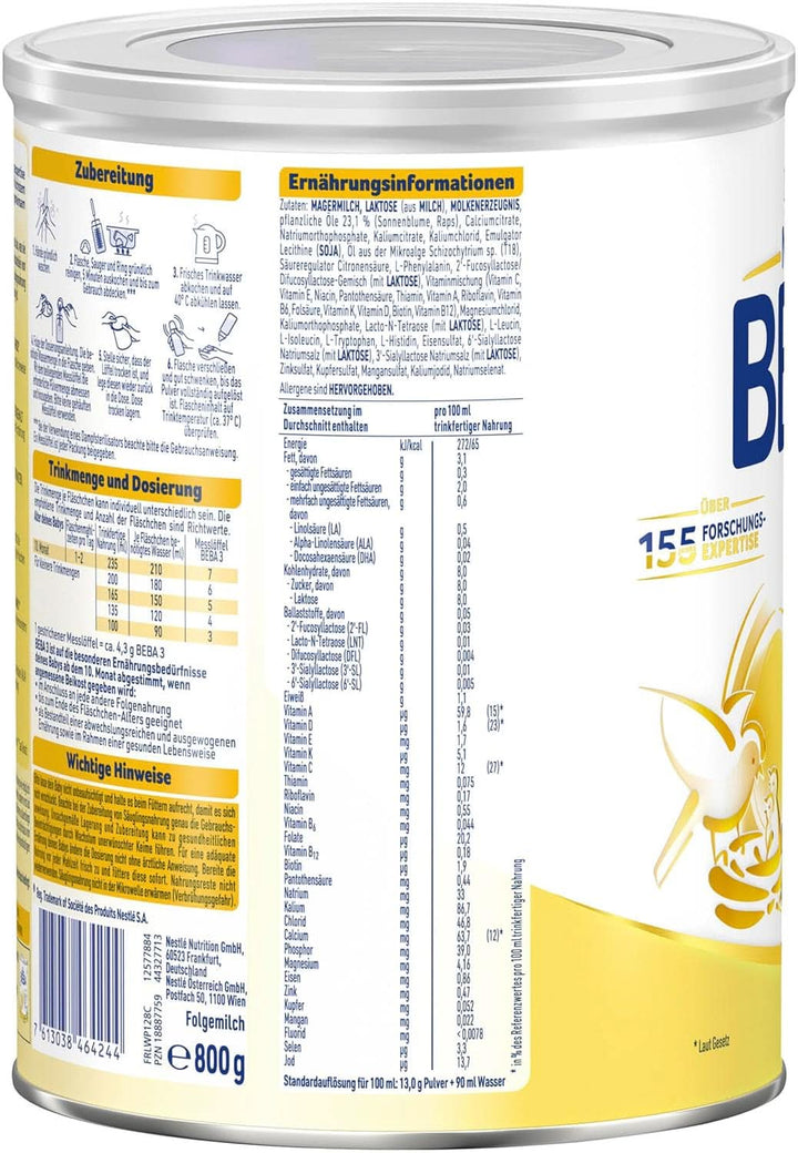 Nestlé BEBA 3 lapte praf de continuare, formulă de continuare de la 10 luni, pachet de 3 (3 X 800G) Mama si Copilul Naty Shop